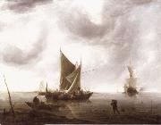 REMBRANDT Harmenszoon van Rijn Ships at Anchor on a Calm Sea oil